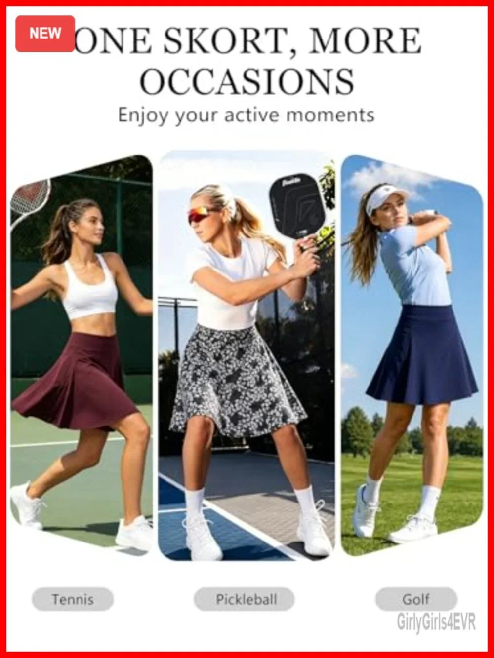 Women's Active Skort with 4 Pockets, High Rise, Knee-Length, Sweat-Wicking,